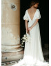 Bateau Neck Ivory Chiffon V Back Wedding Dress
